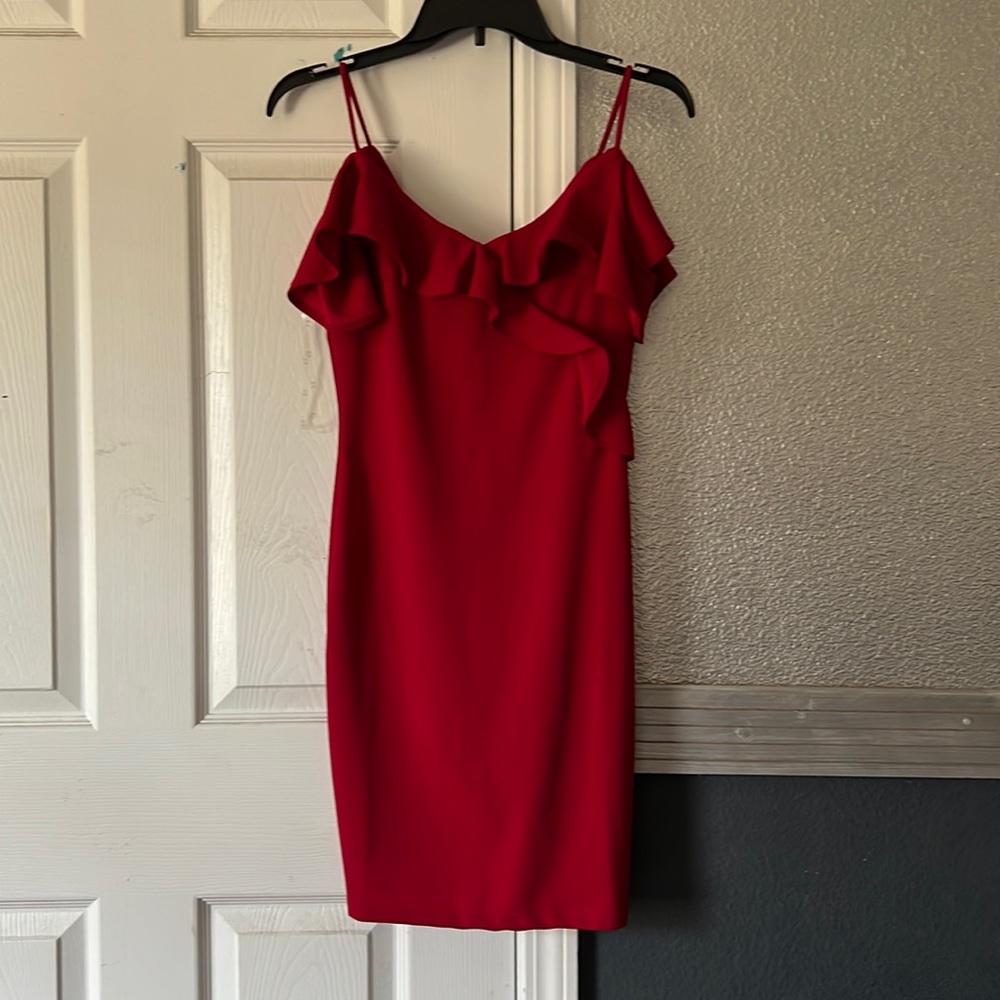 Never worn bodycon cold shoulder ruffled dress